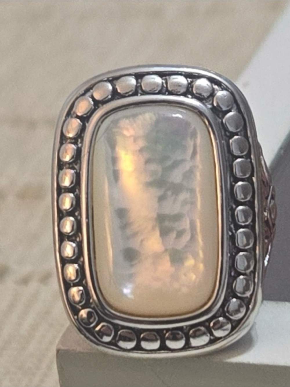 Premier Designs Silver Tone Cabochon Statement Ring Size 8